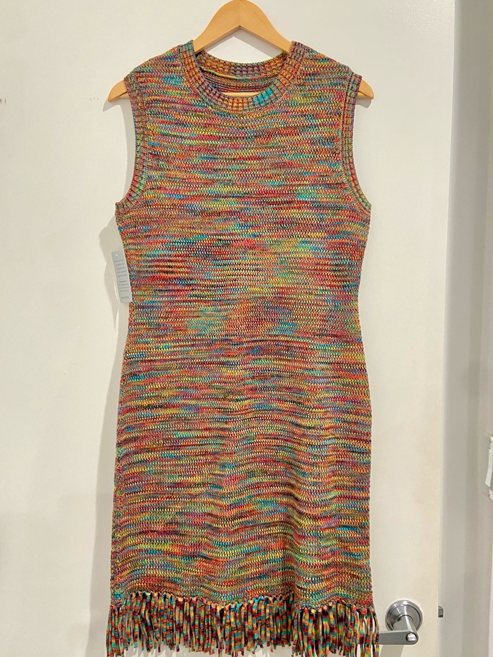 NWT Vince Camuto Multicolor Knit Fringe Hem Sleeveless Dress